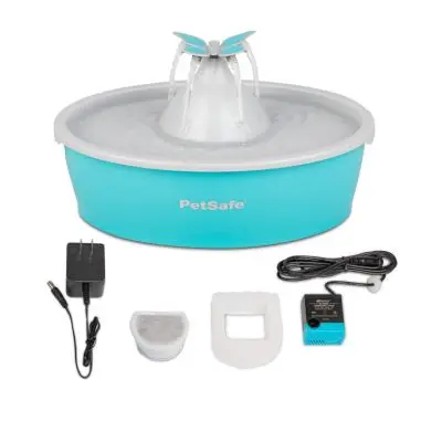 PetSafe Butterfly Cat Water Fountain with Pump & Filters-Cute Water Dispenser with 50 oz Capacity-Pump & Filters Keep Water Clean & Fresh-Filter Contains 2x More Carbon than Other Brands, Blue/White